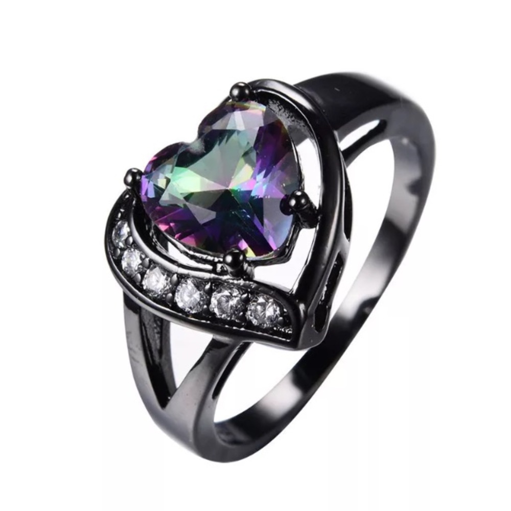 14 Kt Black Gold Filled Rainbow Heart ring